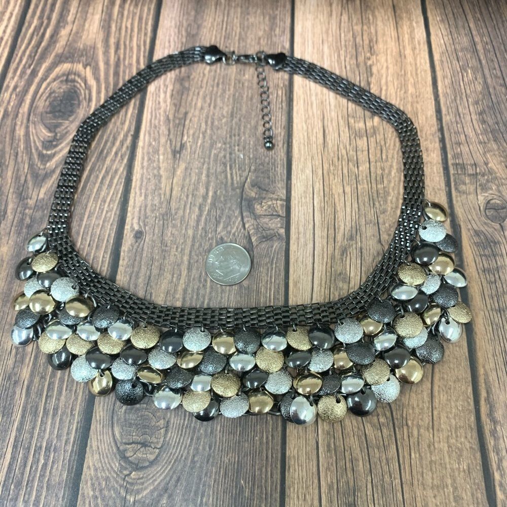 Black Silver Gold Mesh Statement Necklace